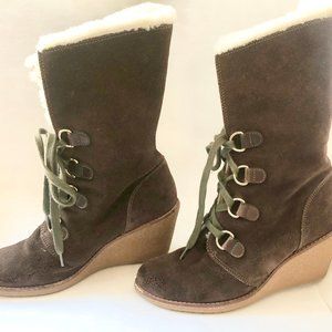 EUC Cole Haan Shearling Lace-up Boots Size 8 1/2